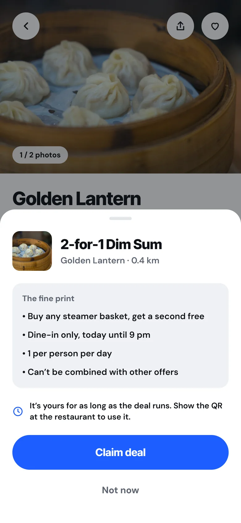 Claim sheet for 2-for-1 Dim Sum
