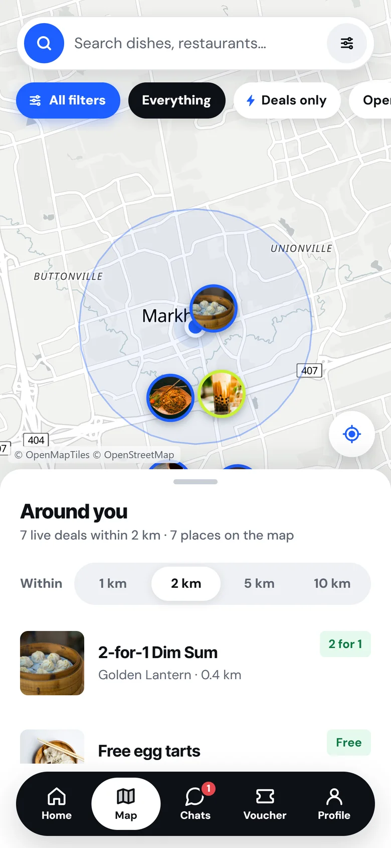 FIG map with photo pins of nearby restaurants
